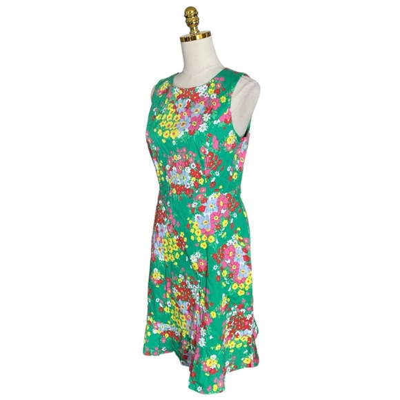 TALBOTS Green Cotton Blend Floral Flounce Hem Sleeveless Shift Dress Women’s 6 - Picture 5 of 9